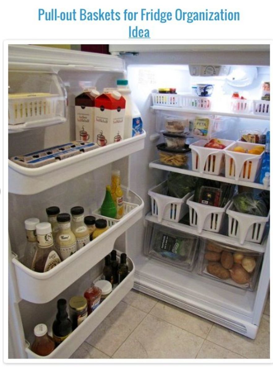 Fridge organization - great way to keep fruit from hiding in the back and morphing into slime in their plastic bags.