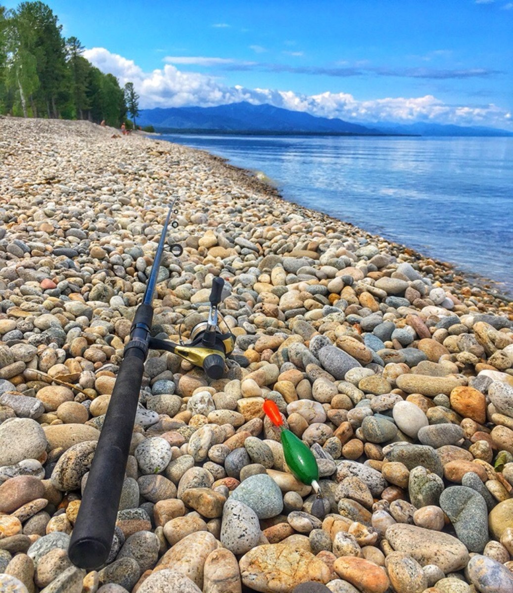 A telescopic fishing rod being used at Lake Baikal in Eastern Siberia. 