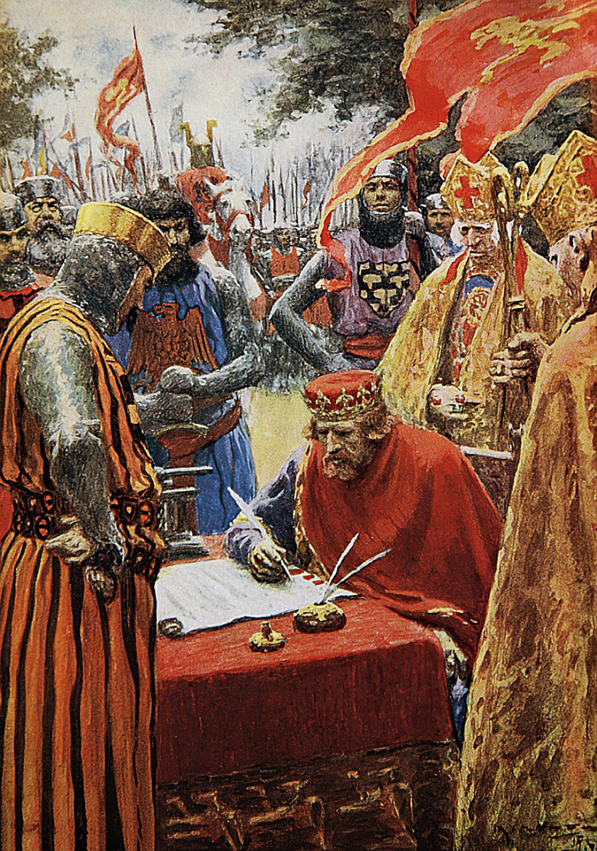 Magna Carta King John signing the Magna Carta reluctantly by Michael, Arthur C (d 1945).