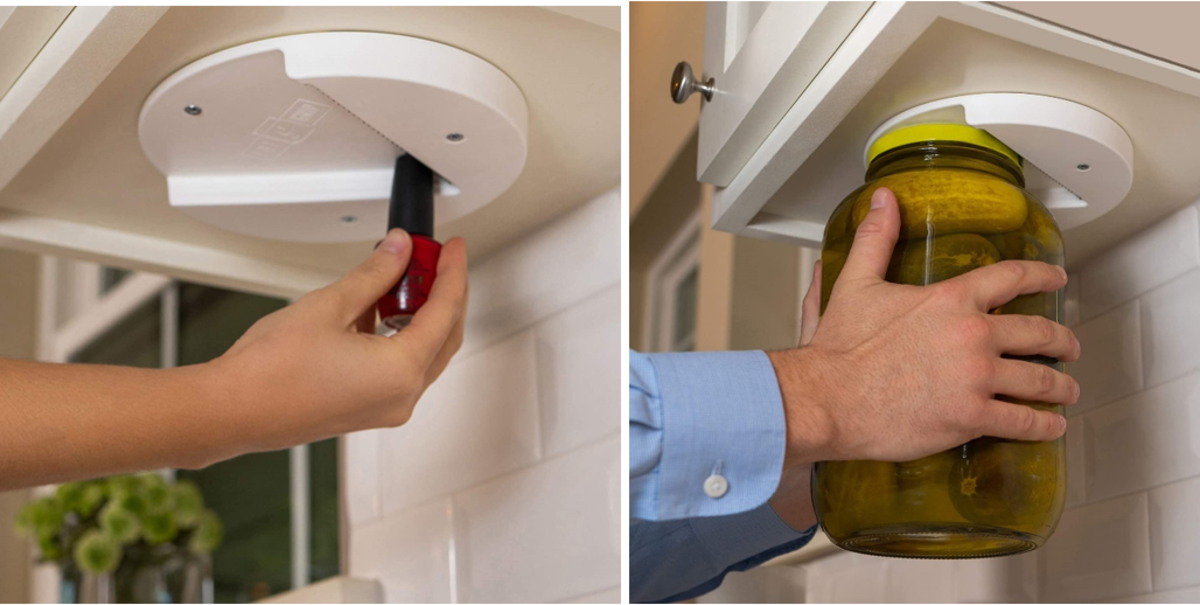 A fixed under-cabinet opener makes removing any size screw lid easy.