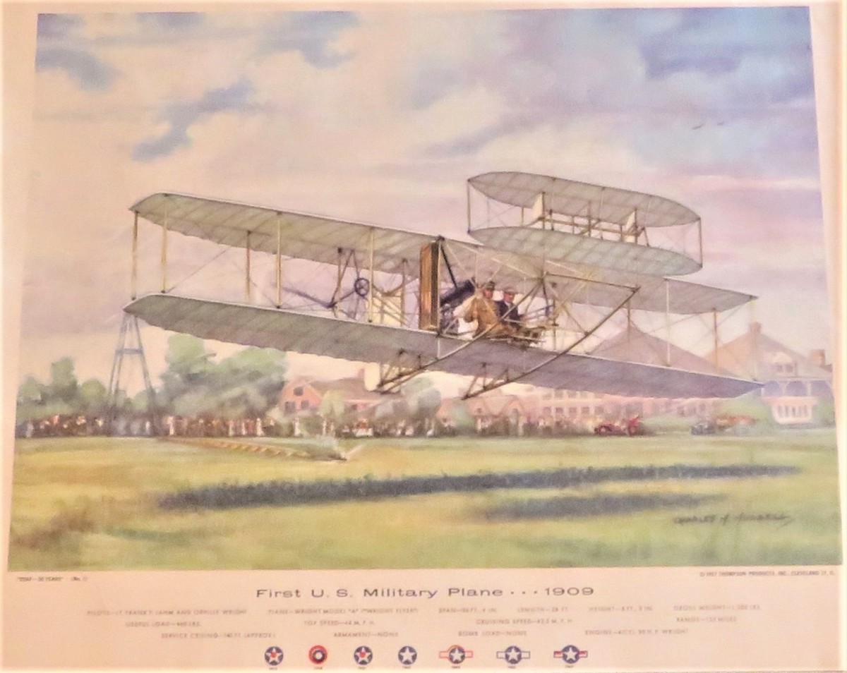 A photo of a Charles H. Hubbell print of the first U.S. military plane in 1909