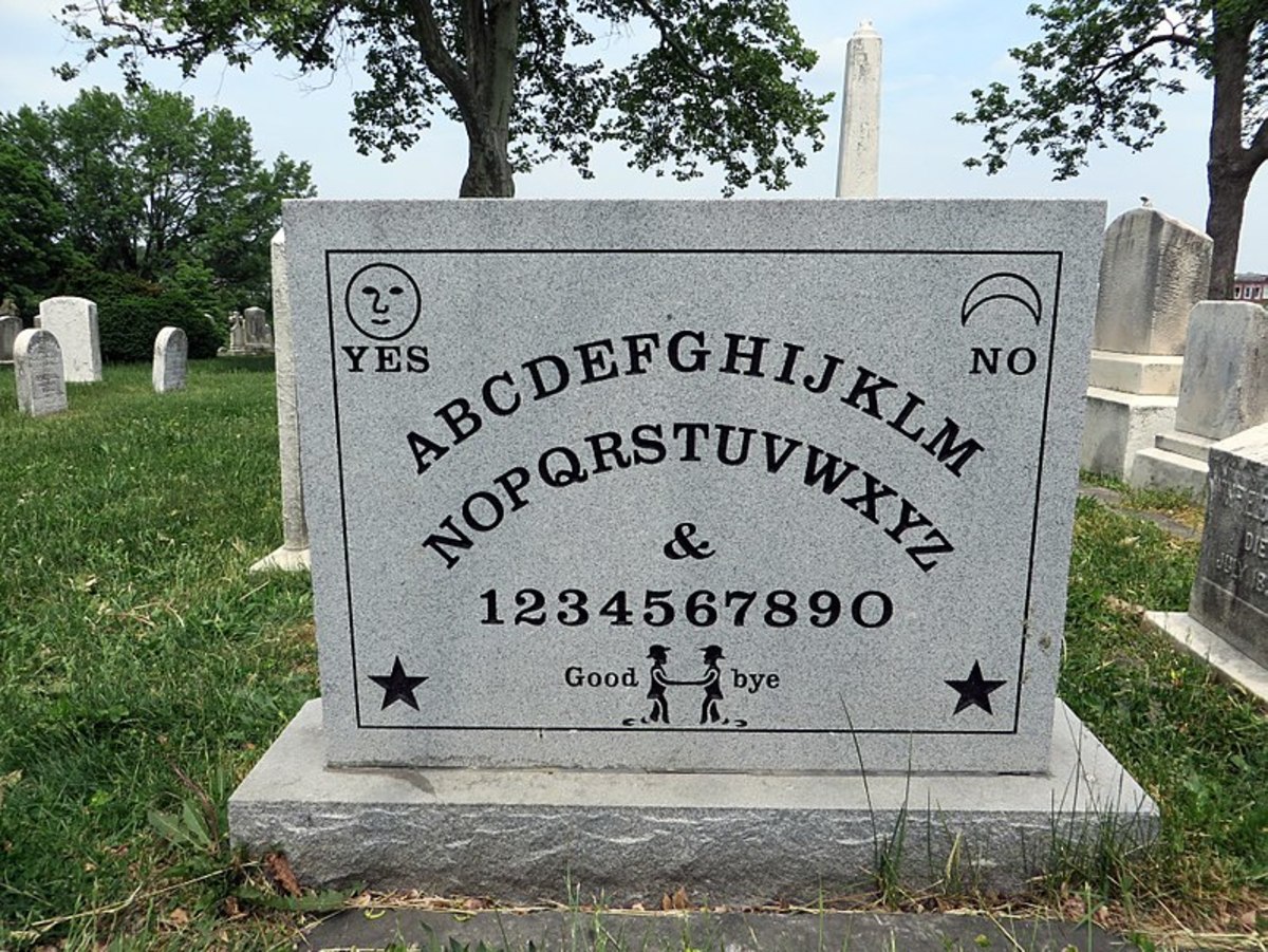 Elijah Bond invented the Ouija Board so his grave marker in Baltimore has a replica of his creation on it in case he has something to say from wherever he's gone.