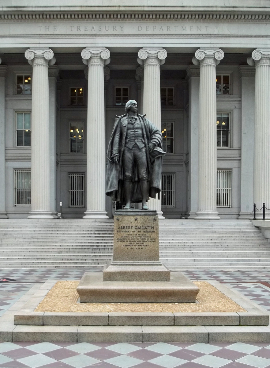 Statue of Albert Gallatin outside the United States Department of Treasury 2008. 