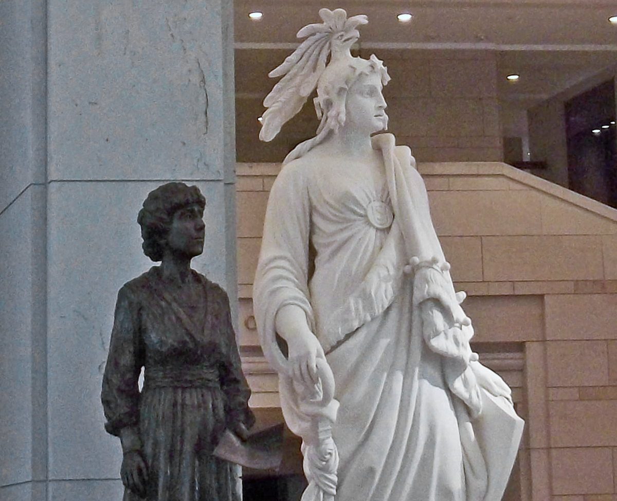 Photo of 2 statues in Emancipation Hall 2013.