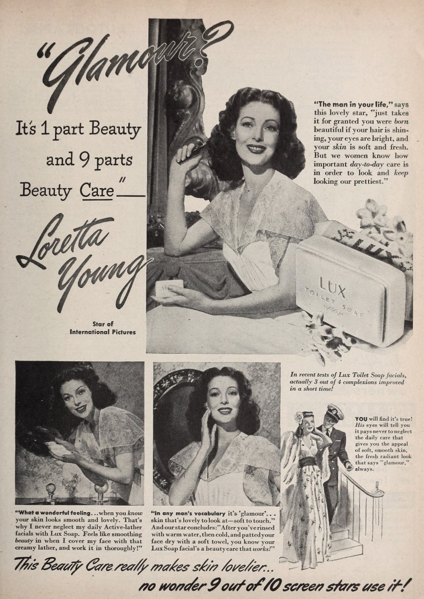 Loretta Young advertising for Lux Toilet Soap, 1945