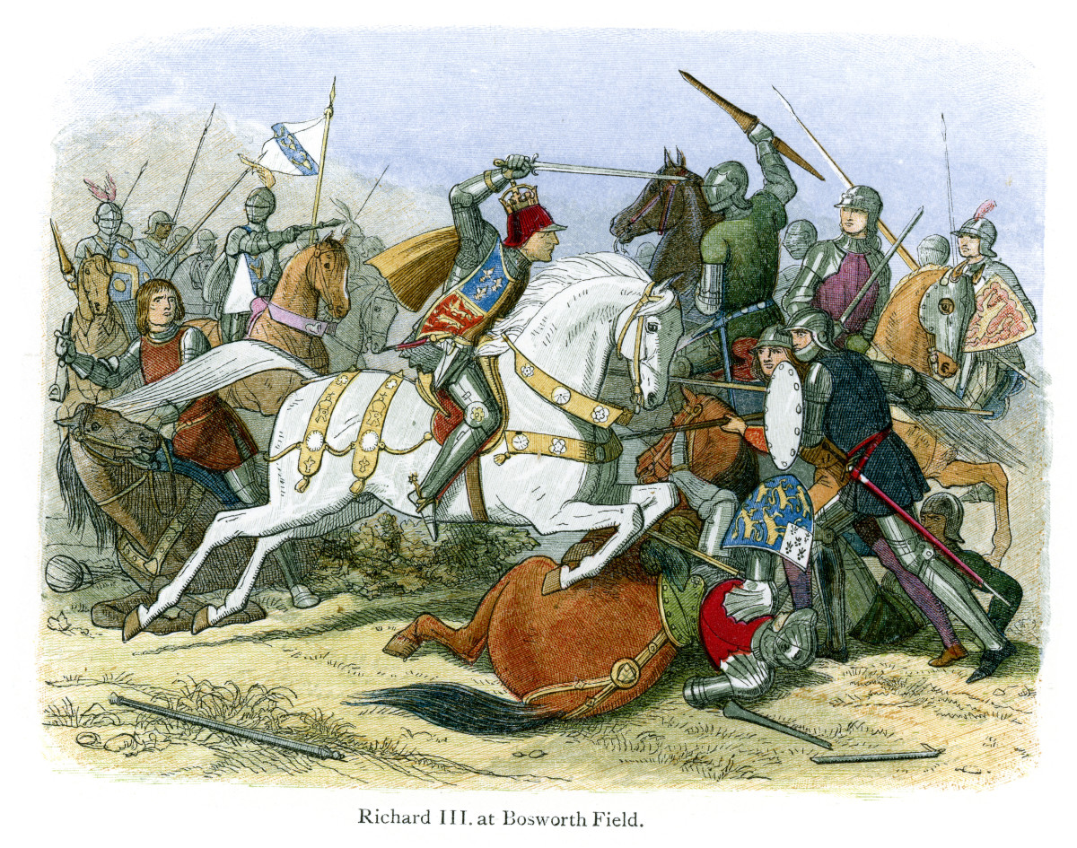 Richard III at the Battle of Bosworth Field; the climactic battle of the Wars of the Roses.