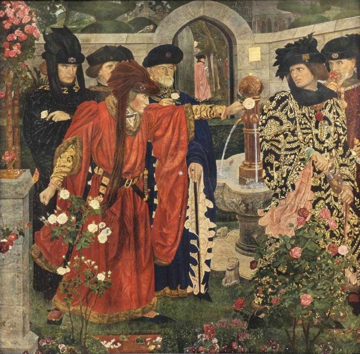 Henry Payne's painting depicts the scene from Shakespeare's "Henry VI" where the lords of England declare their allegiance to the red or white rose.
