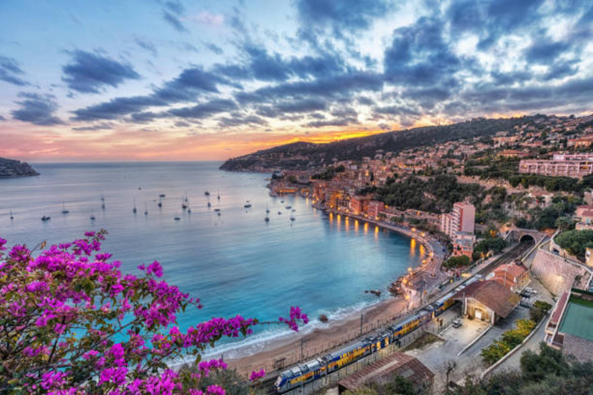 View of the bay of Villefranche on sunset, France