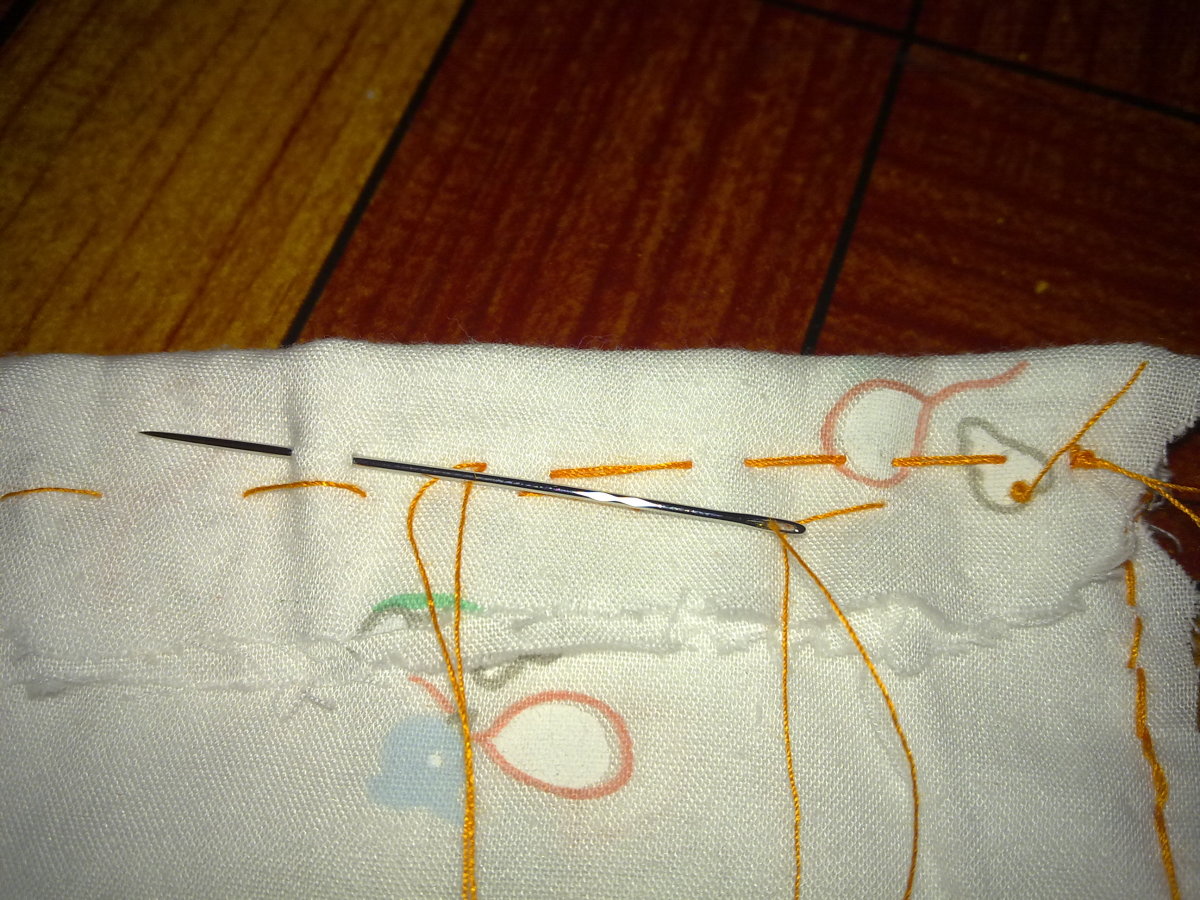 Leave 1cm space, sew permanent stitches