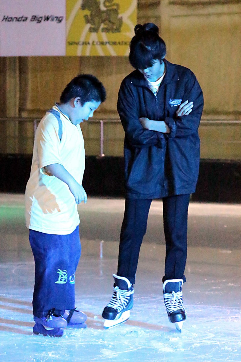 Skating on the ice rink