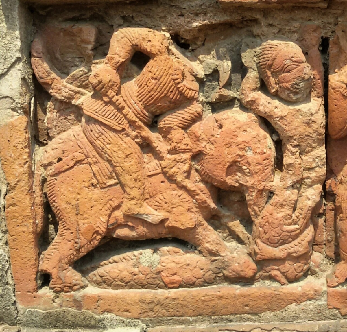 Hunter on elephant; Banbishalakshi temple; Purushottampur, Hooghly