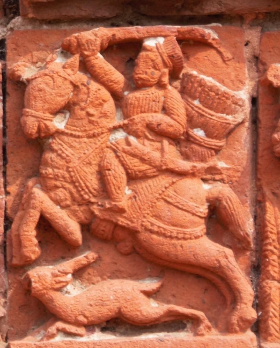 Hunter with sword; terracotta; Ramchandxra temple; Guptipara, Hooghly