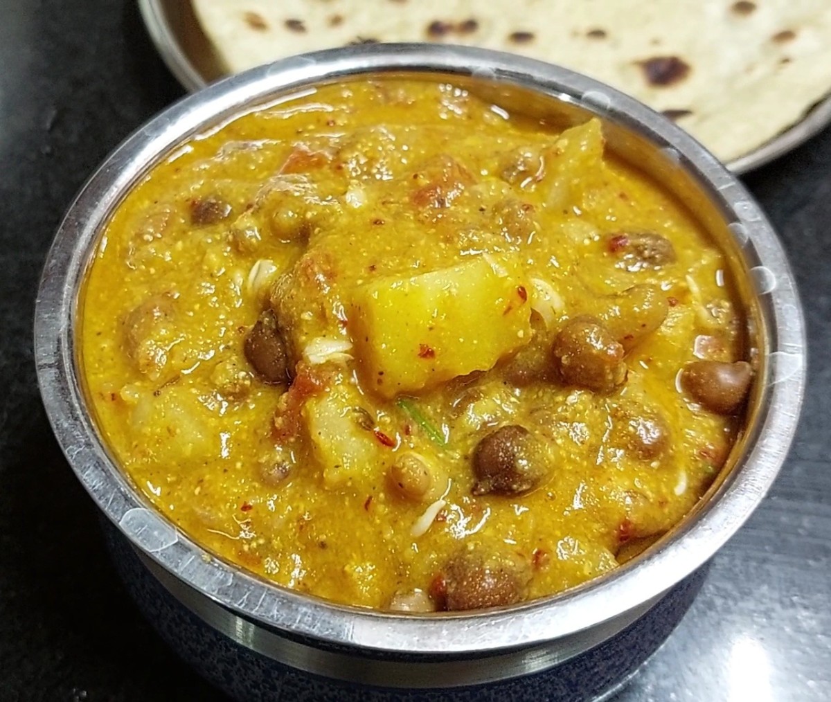 Kale Chana Aloo Curry (Black Chickpea, Cowpea and Potato Curry)