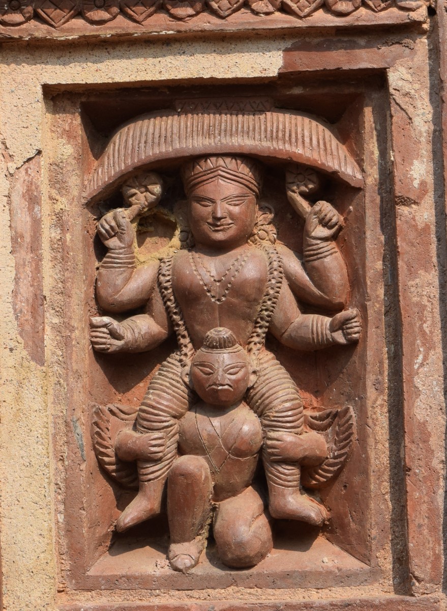 Lord Vishnu on his mount Garuda; terracotta' Kali temple; Itanda, Birbhum