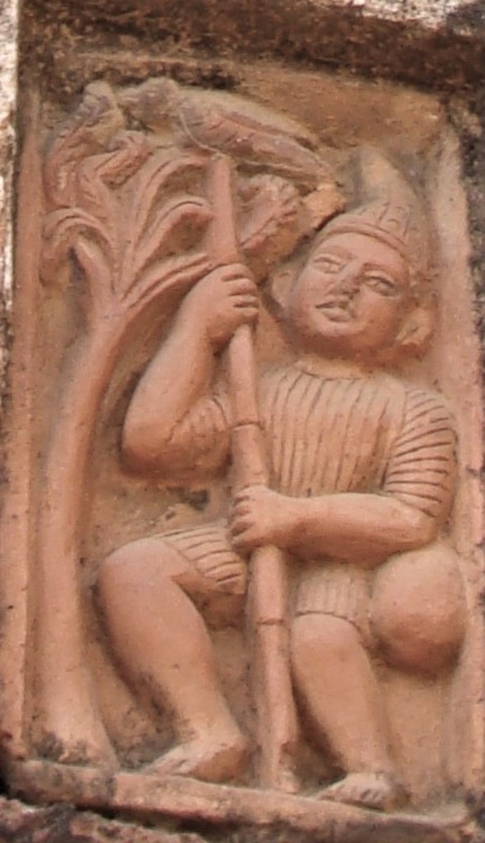 Pakhmara or Bird Hunter; terracotta; Shiva temple; Ajodhya, Paschim Bardhaman