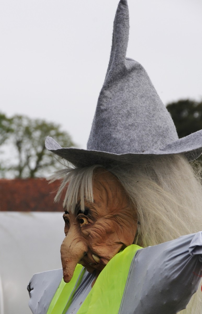 Nylon tights could be used instead of a mask to give a sculptured look such as this example to a scarecrow's face