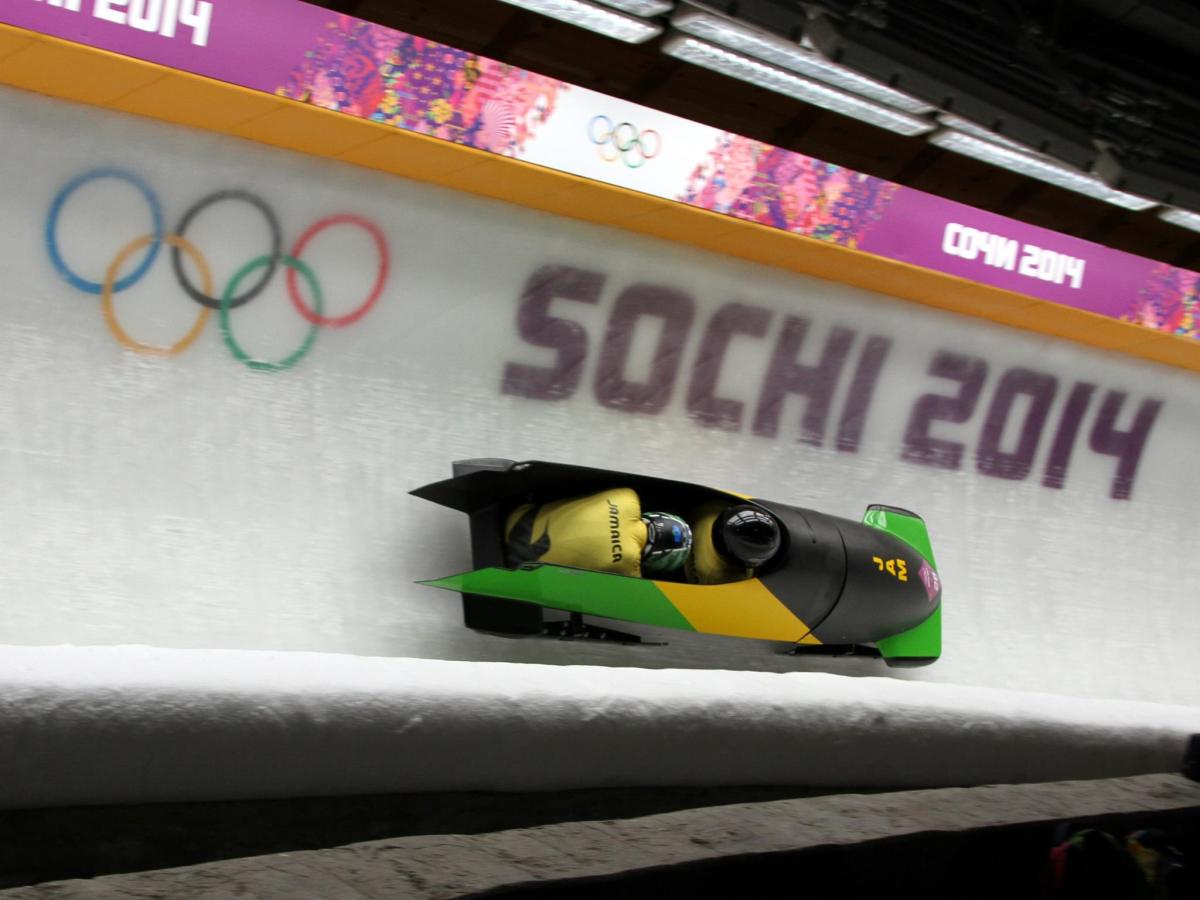 Jamaican Olympic bobsled team in action