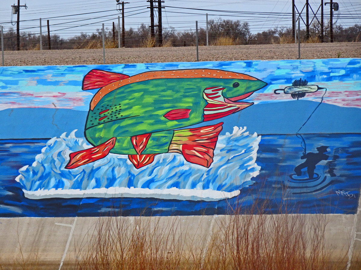 Colorado is known for its fishing, and this mural on the Pueblo Levee Mural Project features the sport.