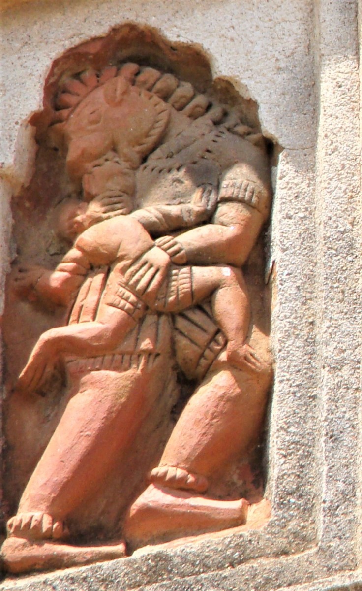 2-armed Nrisingha Deva; terracotta; Radha Damodar temple; Hadal-Narayanpur, Bankura