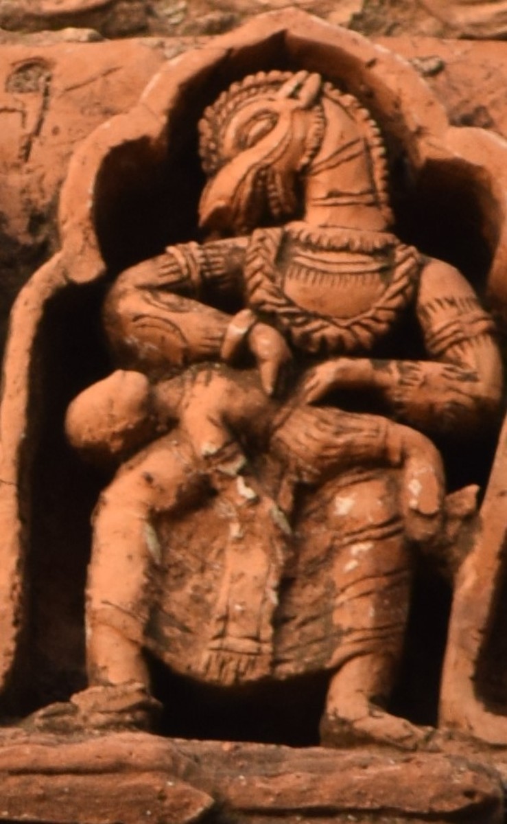 Nrisingha Deva with 2 arms; terracotta; Ratneshwar temple; Bhattabati, Murshidabad