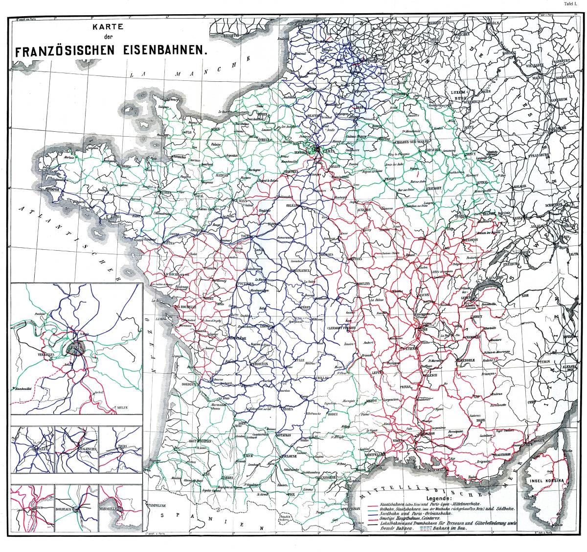 French rail lines and their respective companies in 1912
