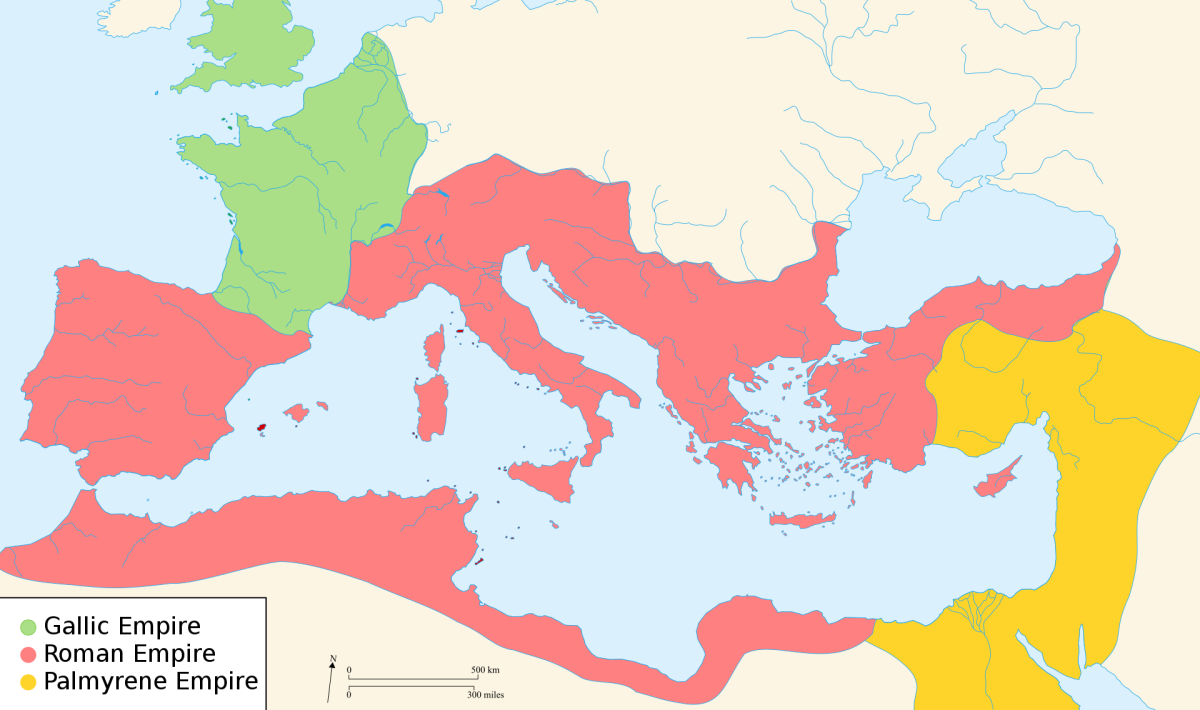 The Roman Empire when Aurelian took the throne in 270 AD.