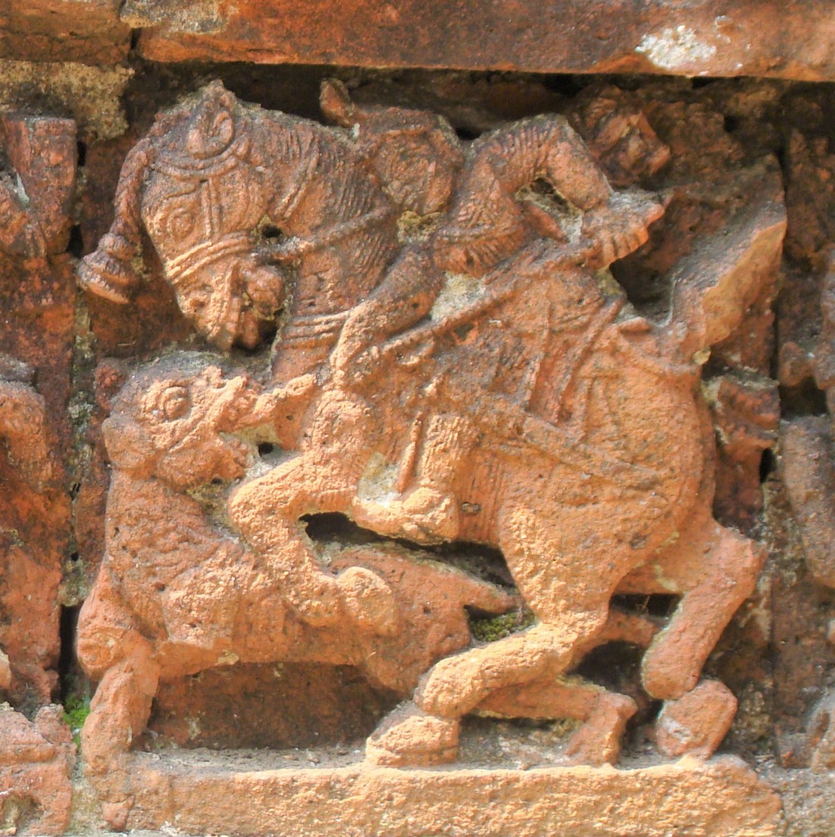 Hunter on horseback; terracotta bas-relief; Rajrajeshwar temple; Dwarhatta, Hooghly