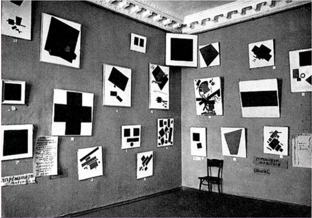 Last Futurist Exhibition of Painting 0.10,” Black Square on the upper corner St Petersburg Dec 1915-Jan 1916