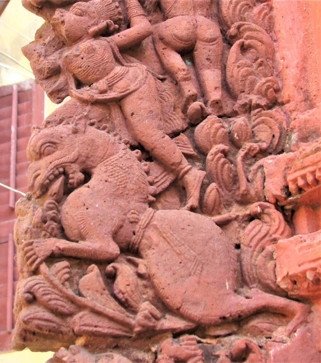 Lion in "Mrityulata" panel; terracotta; Gopinath temple; Dasghara, Birbhum