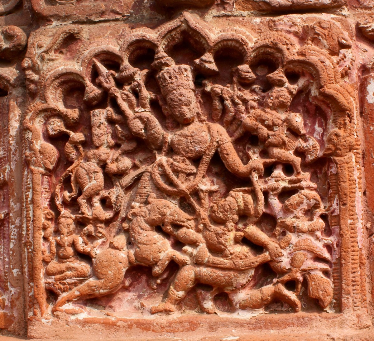 Goddess Durga as "Mahishaasura Mardini"; terracotta; Ramchandra temple; Guptipara, Hooghly