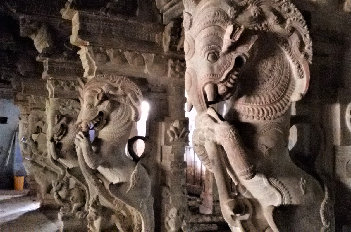 Row of Yali or Viyala from a South Indian temple