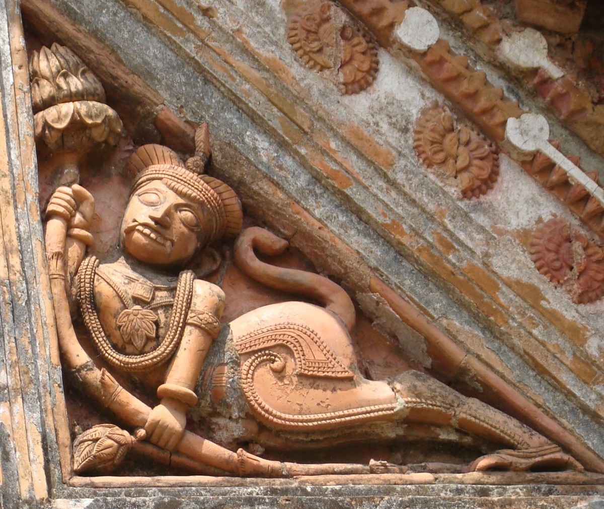 Man-lion; terracotta; Charbangla temple; Baronagar, Murshidabad