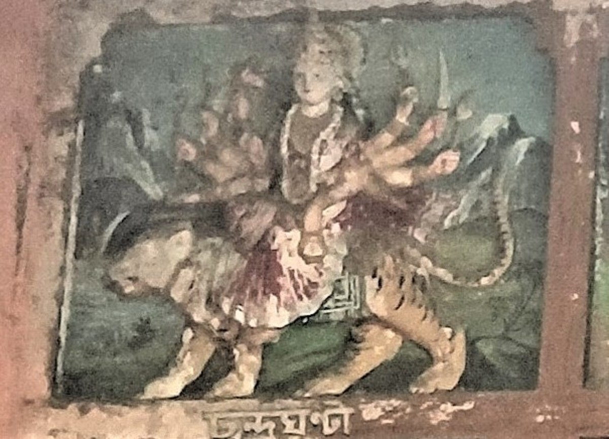 Chandraghanta; painting in stucco; Nandikeswari temple; Sainthia, Birbhum