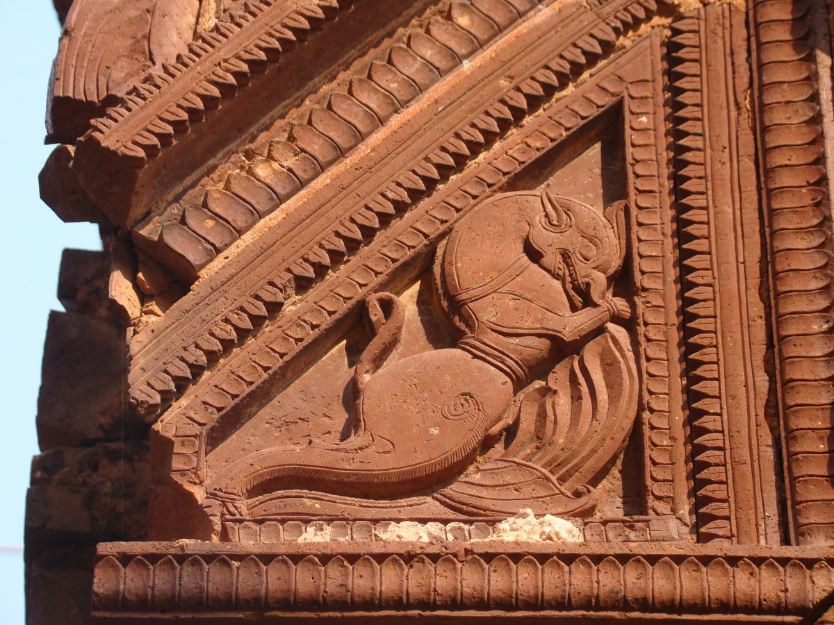 Lion on angle panel; bas-relief in stone; Shiva temple; Ganpur, Birbhum