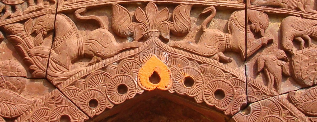Lions on the arch panel; stone work; Shiva temple;Ganpur, Birbhum