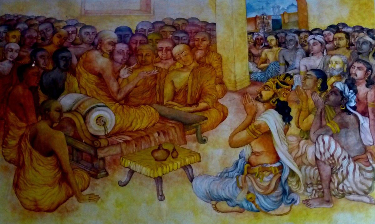 King Ashoka meeting with Buddhist monks.