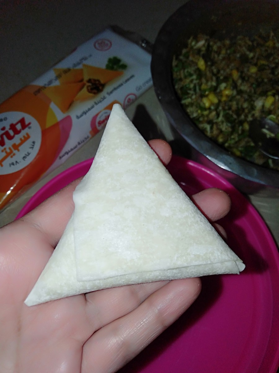 The wrapped and sealed samosa should look like this.
