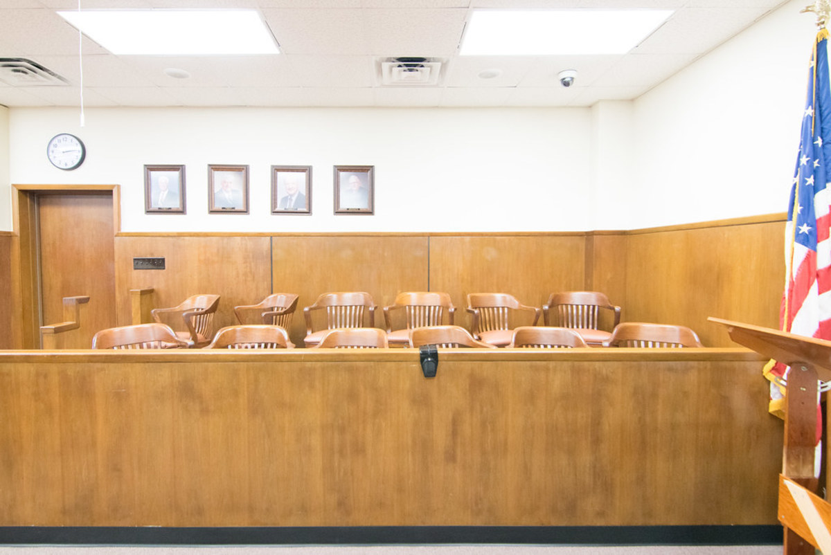 Jury box, Jackson County Courthouse, Edna, Texas, USA