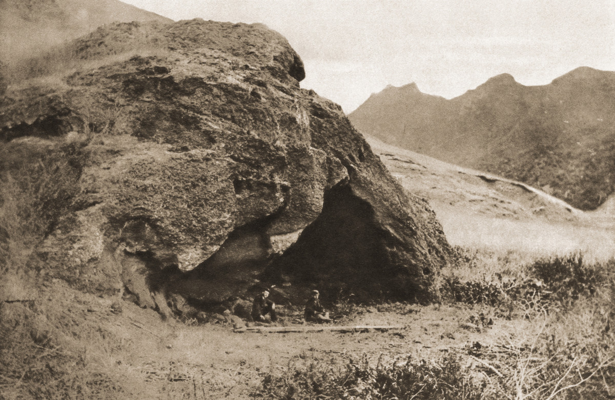 The cave on Juan Fernandez Island in which Alexander Selkirk lived. 