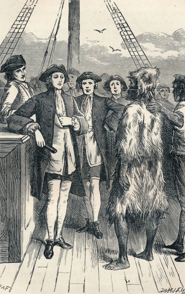Alexander Selkirk (1676-1721) was greeted by Woodes Rogers, the captain of the Duke, upon his rescue. 