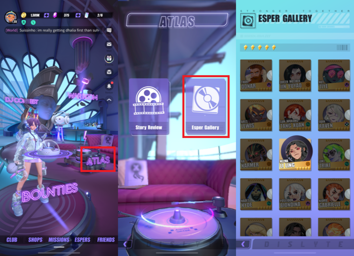 How to access Esper Gallery to view available characters