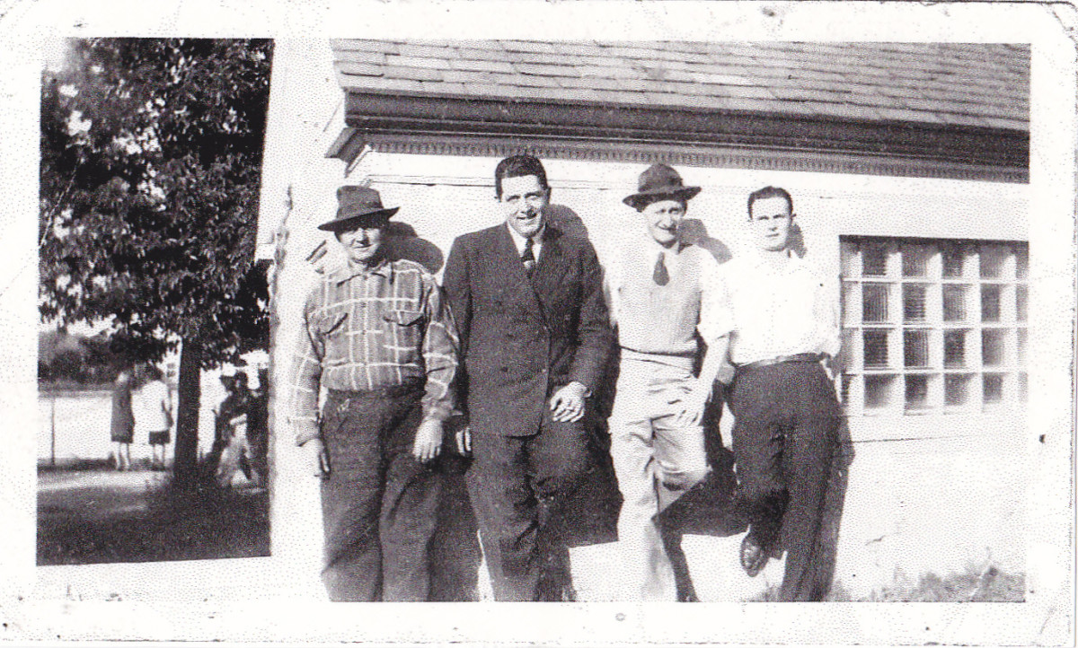 From left to right:  grandpa Kuehn, Chuck Hyland, aunt Marie's husband, uncle Augie, and uncle Dick