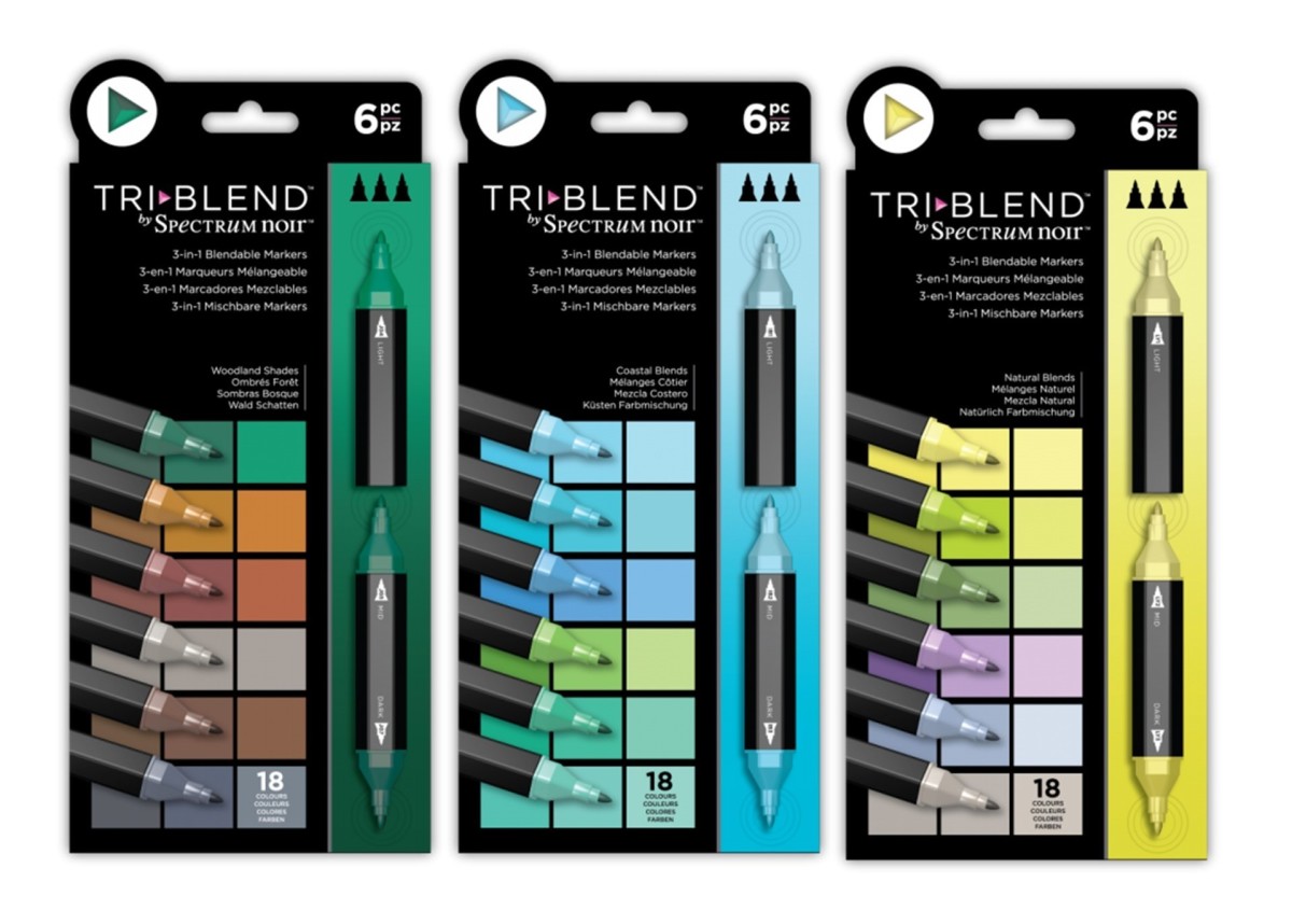 Crafters Companion Spectrum Noir Triblend Alcohol 3 Marker Pens-Coastal Blends-Pack of 6 One Size 
