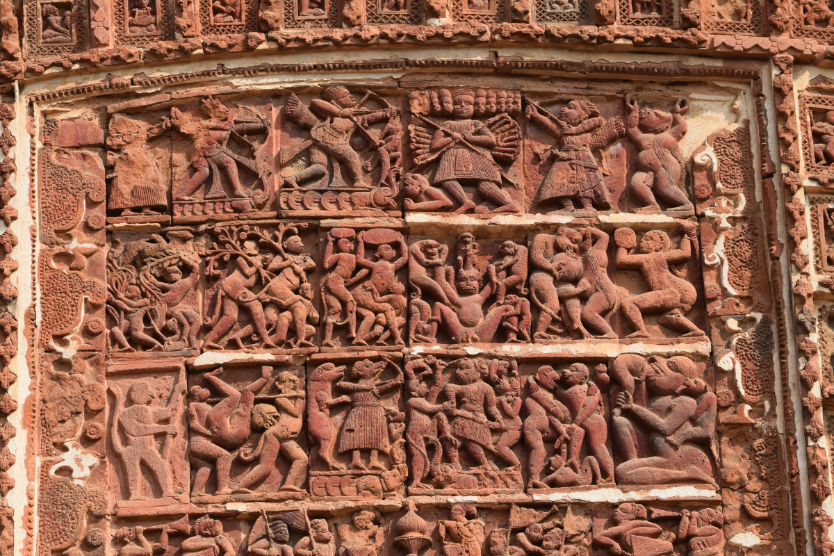 Scenes from the battle of Ramayana; terracotta bas-relief; Radhavinod temple; Joydev-Kenduli; district Birbhum