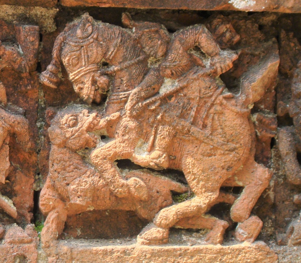 Tiger hunting on horseback; terracotta; Rajrajeshwar temple; Dwarhatta, district Hooghly