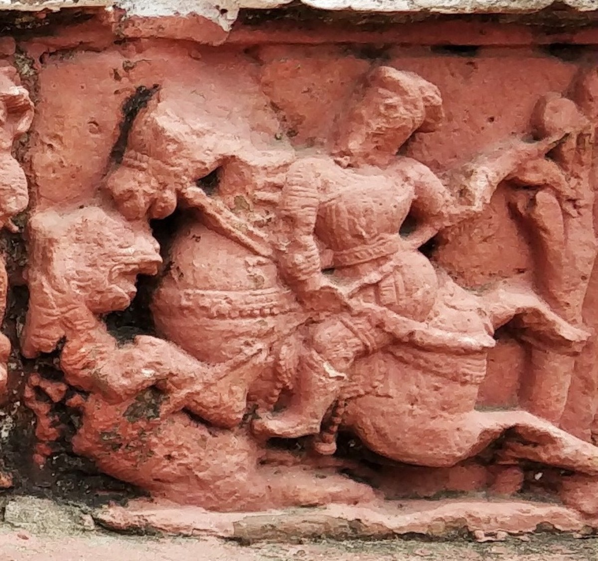 Hunting tiger on hordseback; terracotta; Radhakrishna temple; Ula-Birnagar, district Nadia