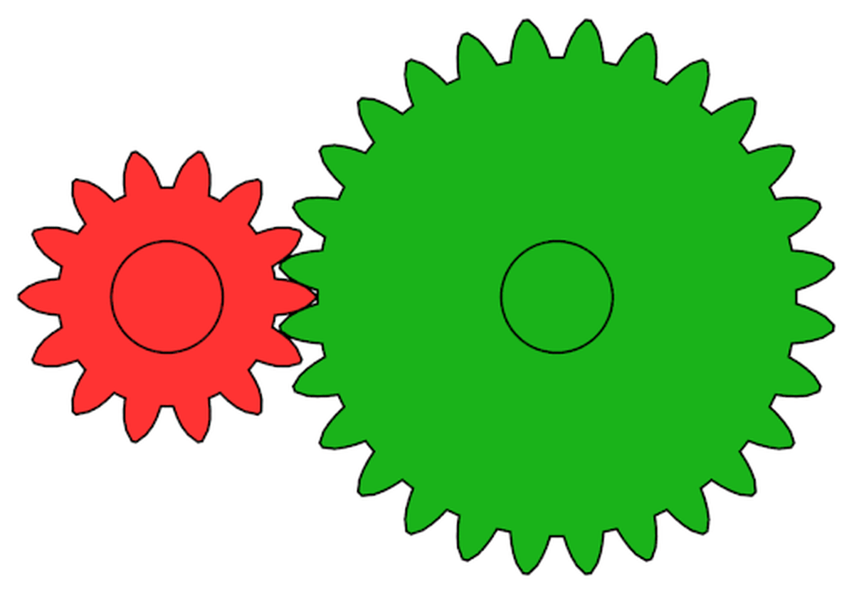 The simplest gearbox has two gears, one driving the other.