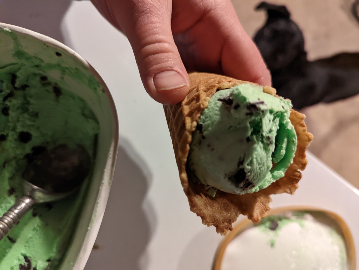 Waffle Cone Filled With Mint Ice Cream