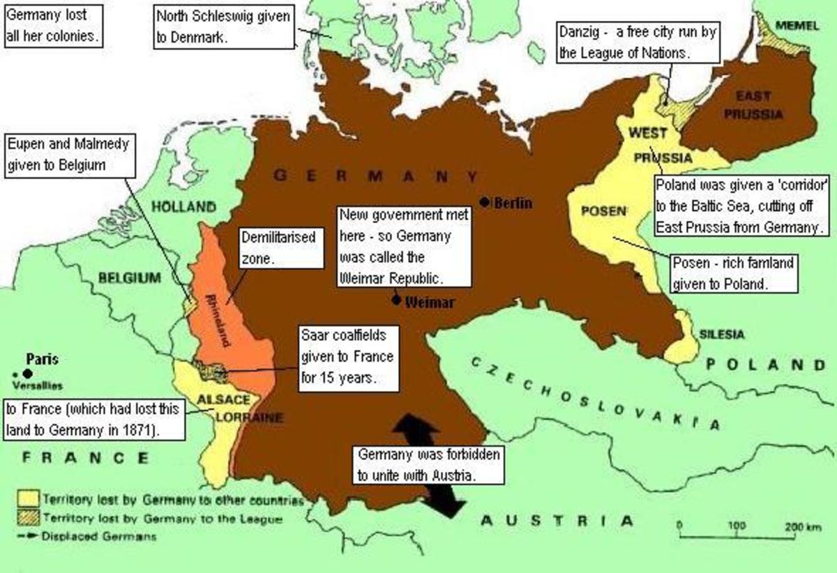 Division of Germany and territories according to the Treaty of Versailles.
