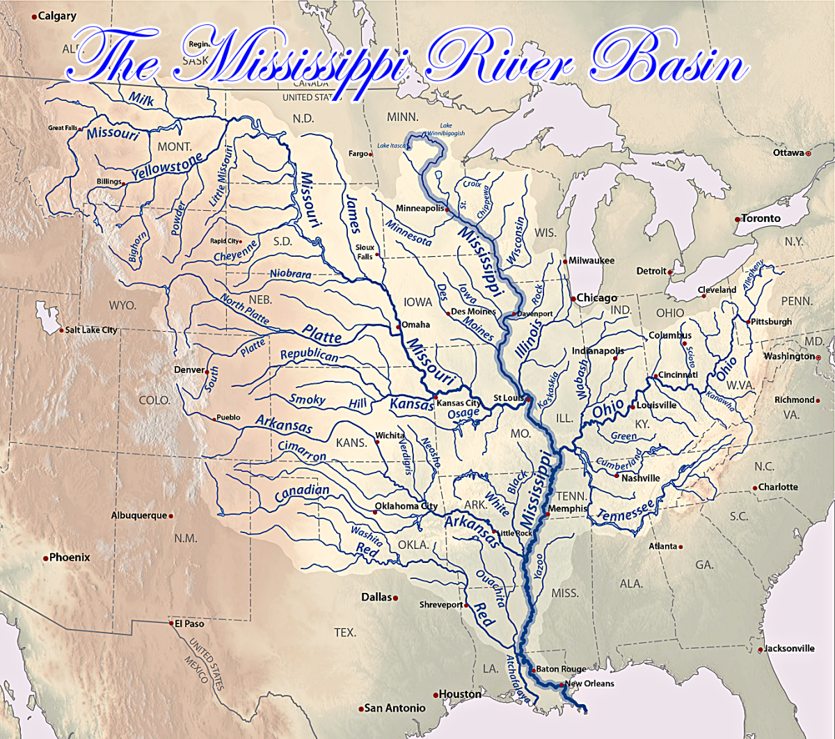The Mississippi River Basin, the second-largest drainage system on the North American continent, second only to Hudson Bay.